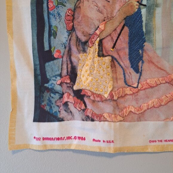 Vintage Tapestry Embroidered Girl Knitting mAde in Usa 19IN x 15IN - Picture 4 of 10